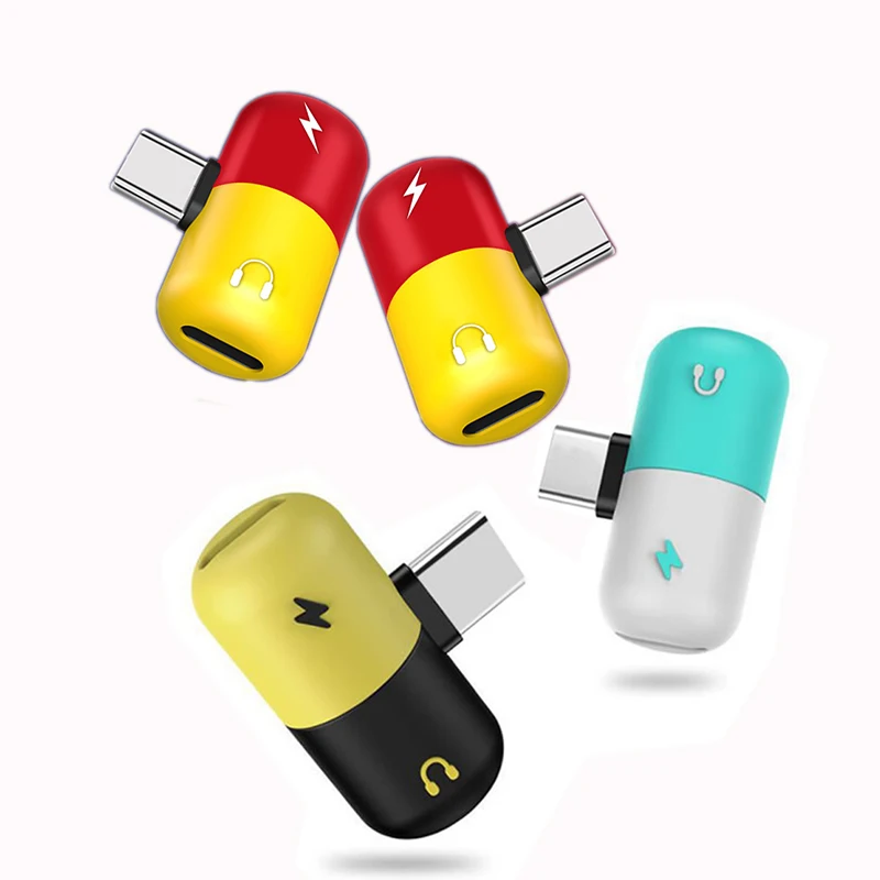 

Type C jack splitter adapter splits up USB C dock into audio earplug headset n charger 2in1 converter for Huawei Mate 20 Samsung