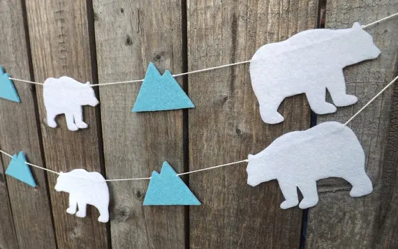 

Polar Bear Baby Shower felt Garlands buntings Christening RUSTIC wedding birthday Church decor nursery room banners