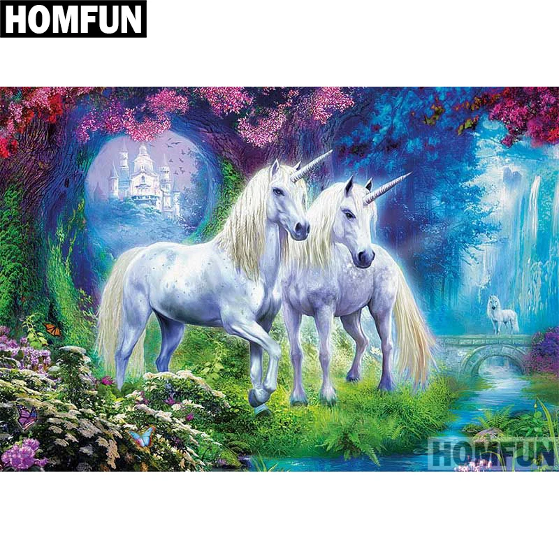 HOMFUN полный квадрат/круглая дрель 5D DIY Алмазная картина &quotЖивотные Единорог&quot