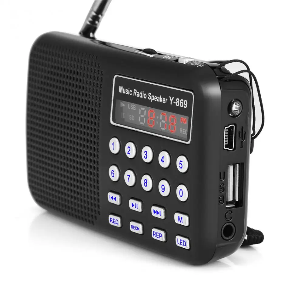 Y 869 Portable FM Radio with Antenna Digital Audio Music Player Mini Speaker LED Flashlight Support TF Card USB Disk 100% New-in Radio from Consumer ...