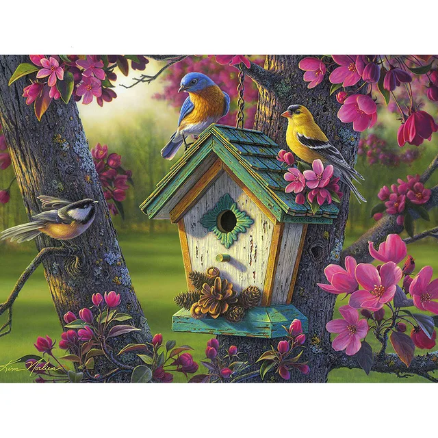 Couture Bricolage Diamant Peinture Oiseau Maison Image Point De