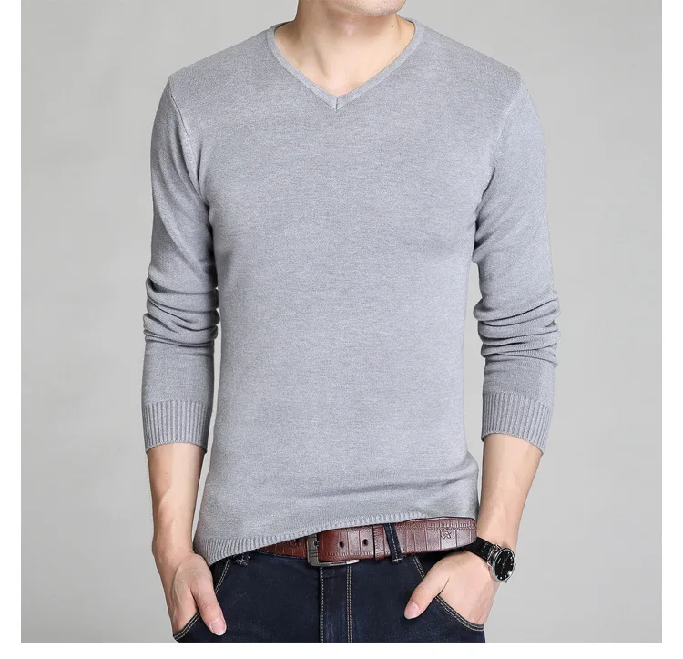 Litthing Cotton Sweater Men Long Sleeve Pullovers Slim Man V Neck Sweaters Top Loose Solid Color 4