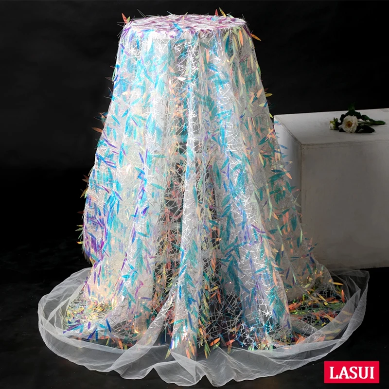 Lasui Блестящий градиент симфония моды ткани в виде рыбьей чешуи сетчатые кружева с блестками Ткань diy торжественное платье, наряд с юбкой на W0062