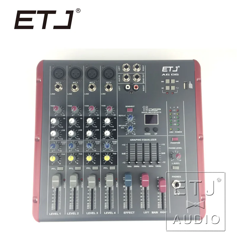 

ETJ Brand 16 DSP 4 Channel Ultra low noise Audio Mixer 48V Phantom Power Supply AG06