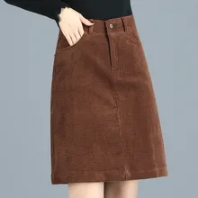 Осенне-зимняя повседневная женская коричневая черная Вельветовая юбка с высокой талией, осень весна 3xl 4xl облегающие трапециевидные Юбки До Колена