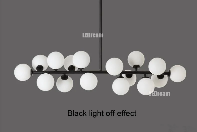 Светодиодный G4 16 головки черный Nordic контракт, кованого железа со стеклянными круглыми шарами, Волшебная фасоль Золотистая люстра постмодерн молекулярная кафе дома