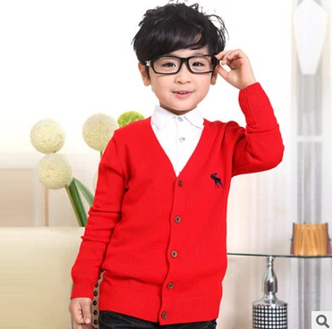 Детская одежда на весну и осень свитер для мальчиков и девочек детские свитера хлопковый трикотажный кардиган с оленем - Цвет: Красный