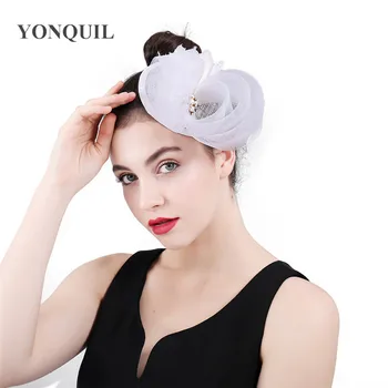 

Sinamay white women fashion fascinator hat hair pin bride new wedding headwear formal dress occasion chapeau cap feather flower