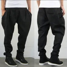 Повседневные Хип-хоп танцевальные большие шаровары с низкой слонкой брюки черные мужские сумки брюки с пуговицами плюс размер мужские обтягивающие спортивные брюки размер 28-40