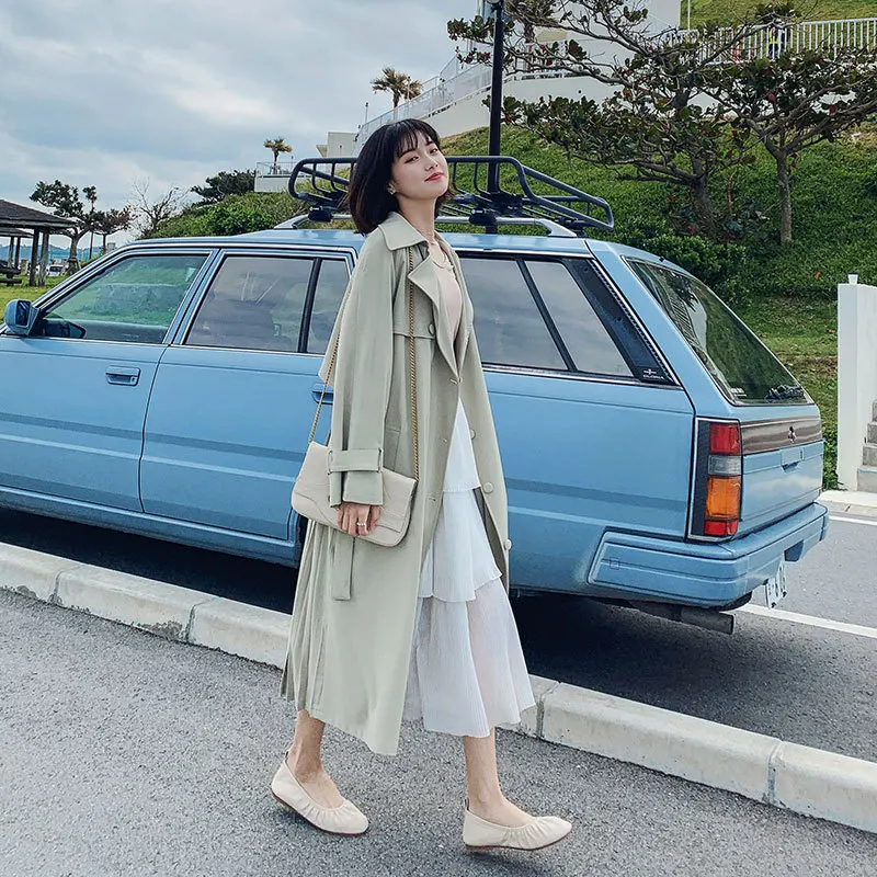Женское корейское Пальто стильное весеннее пальто для женщин Новое Элегантное Длинное свободное пальто лоскутное Плиссированное шифоновое пальто с поясом
