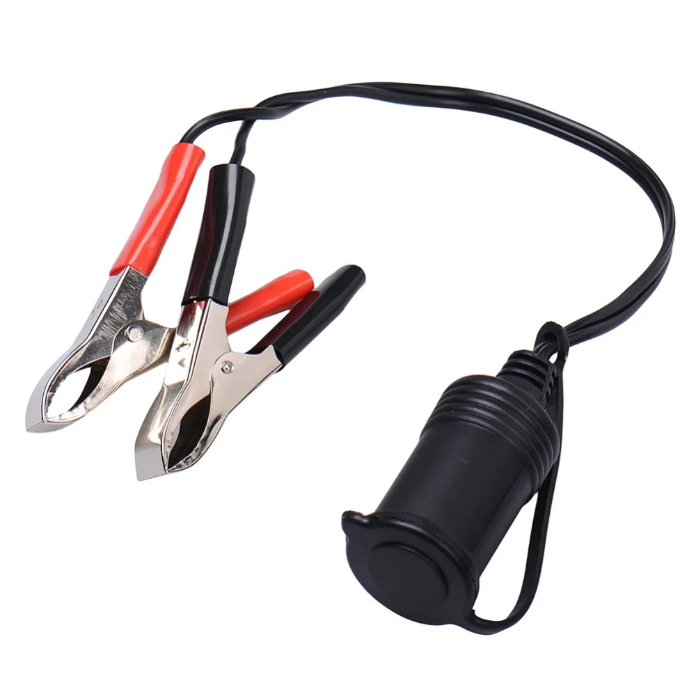 

Car Boat Cigarette Lighter Socket Battery Terminal Clip-on Female Power Adapter Black Alligator Clips Extension Cord 12V