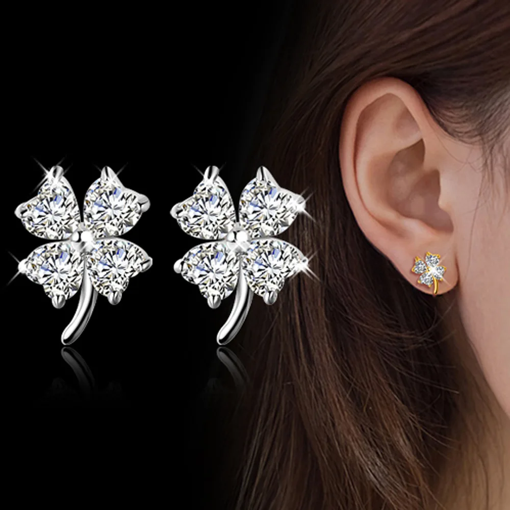 

Four Leaf Clover Stud Earrings Authentic 100% 925 Sterling Silver Earrings For Women Brincos Earring Earings Jewelry Brinco Gift