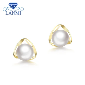 

LANMI Elegant Style Jewelry Solid 18K Yellow Gold Akoya Pearl Wedding Earrings for Women Anniversary Gift