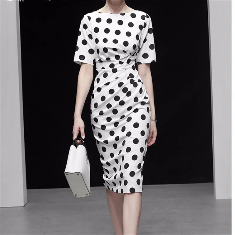 

2019 Summer Vintage Elegant Dot Wear to Work vestidos Business Party Office Women Bodycon Dress