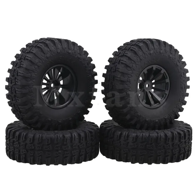 Cheap Mxfans 11.5cm Dia RC 1:10 Black Rubber Tire & Plastic Climb Wheel Rim for Rock Crawler Car Pack of 4