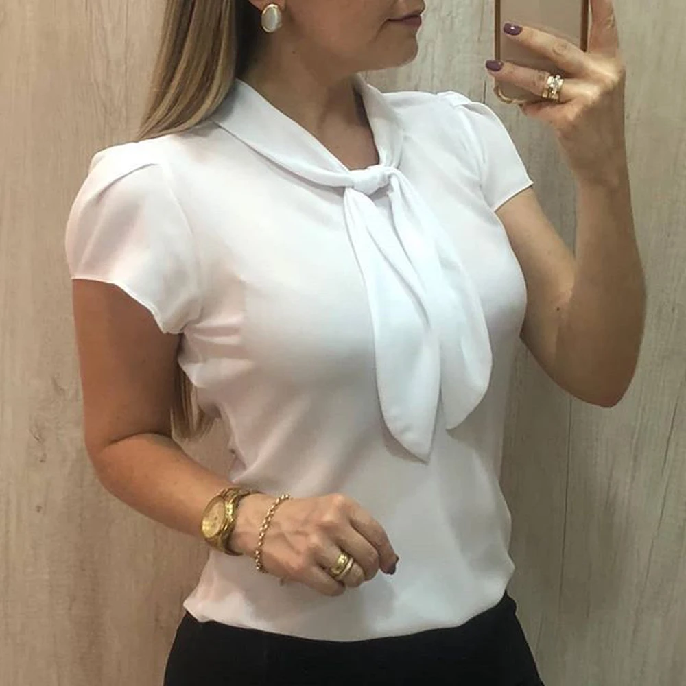 AvoDovA женские шифоновые белые рубашки 2019 летние блузки размера плюс с коротким