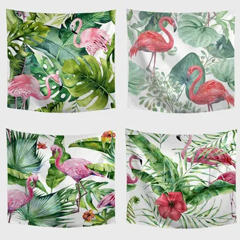 

Concise Flamingos Tapestry Wall Hanging Yoga Mat Beach Towel Farmhouse Polyester Flowers Clouds Blanket Home Party Decoration