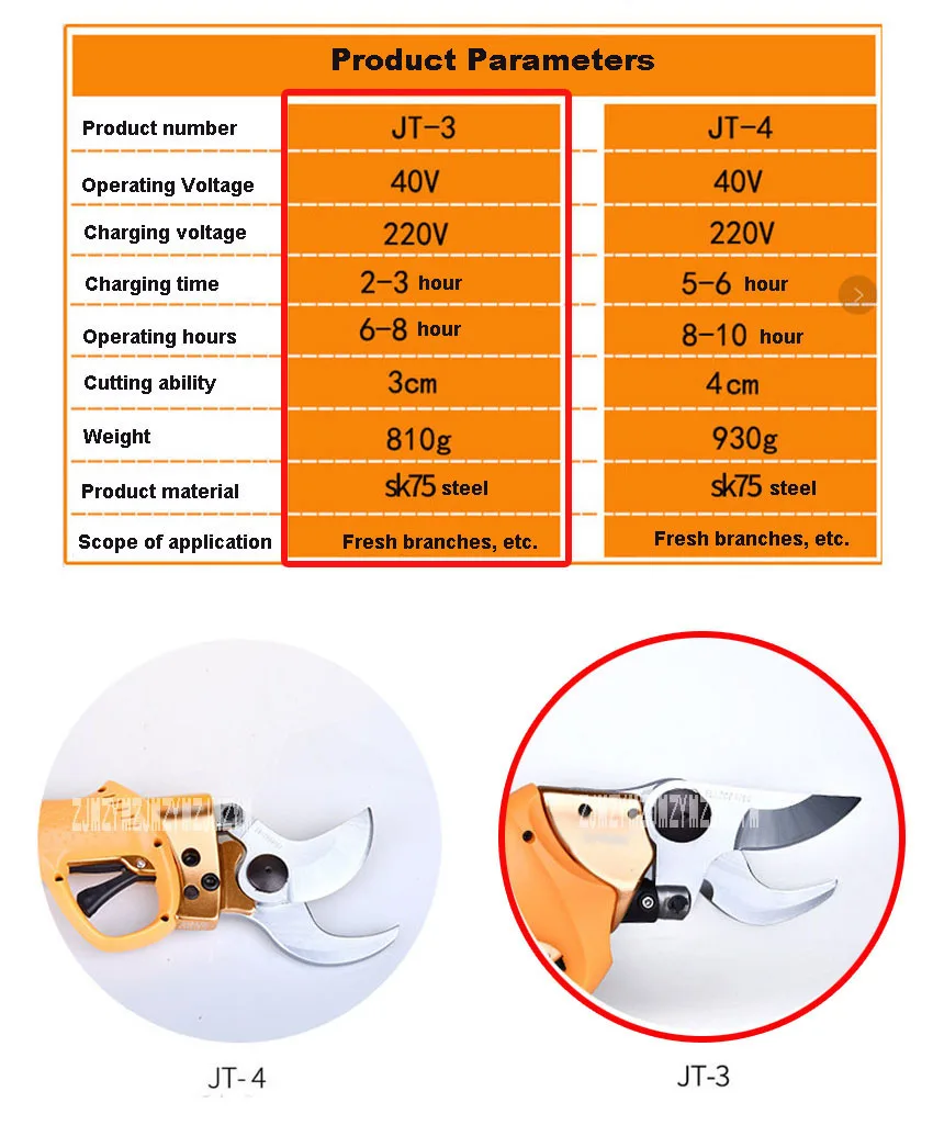 JT-3 Электрический фруктовых деревьев Обрезка ножницы 40 В Перезаряжаемые энергосберегающие сад отрасли ножницы высокие ветви сдвига 3 см
