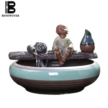 

110/220V Ceramic Lovely Monk Water Fountain Home Vintage Big Fish Tanks Decoration Crafts Waterscape for Birthday Gifts Vases