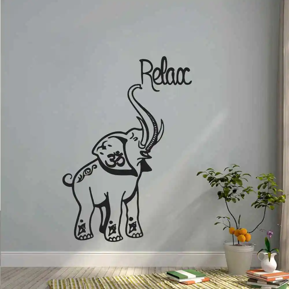 Indian Elephant Wall Decal Vinyl Stickers Safari Decals Relax Om Sign