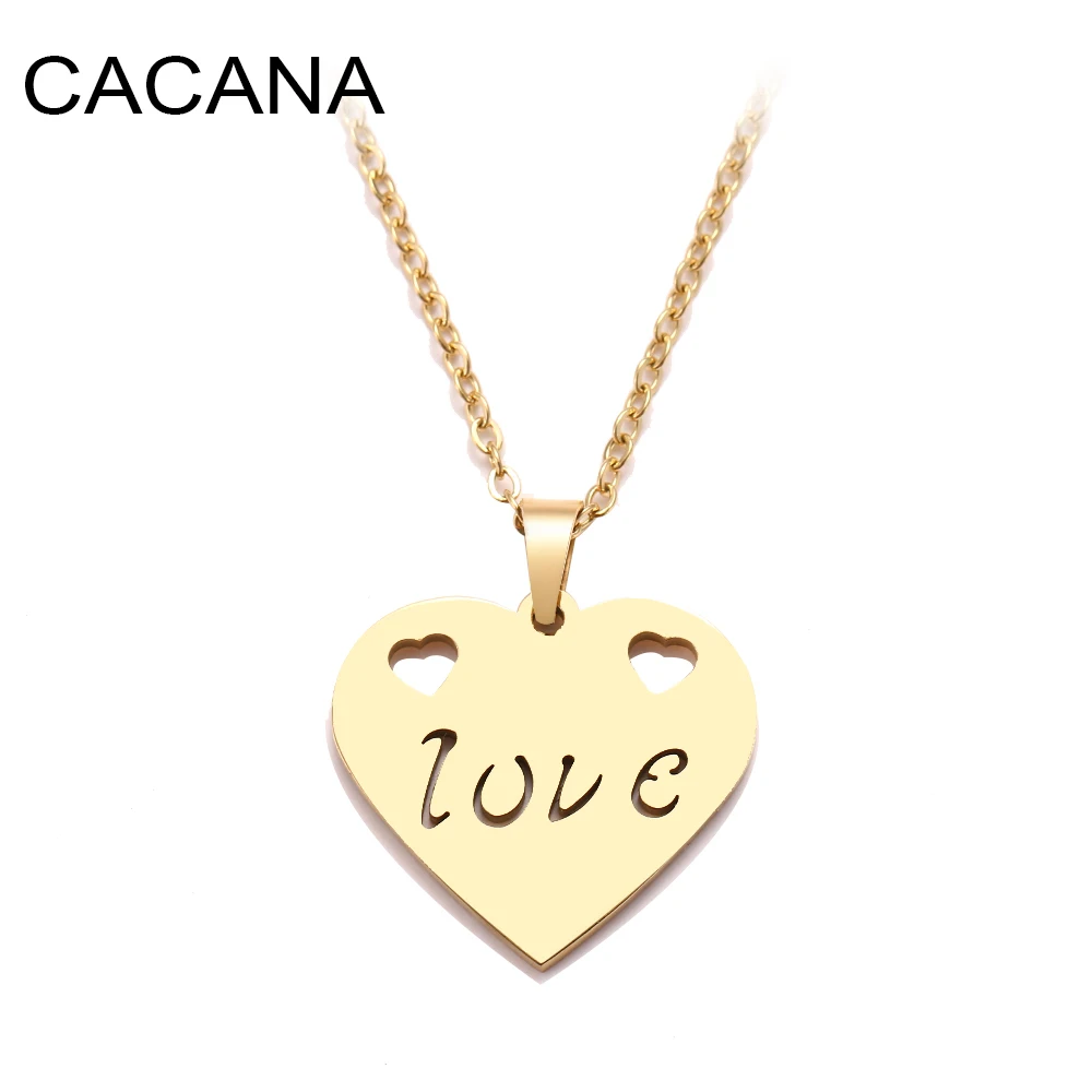

CACANA Stainless Steel Necklace For Women Fall In Love Gold And Silver Color Pendant Necklace Engagement Jewelry