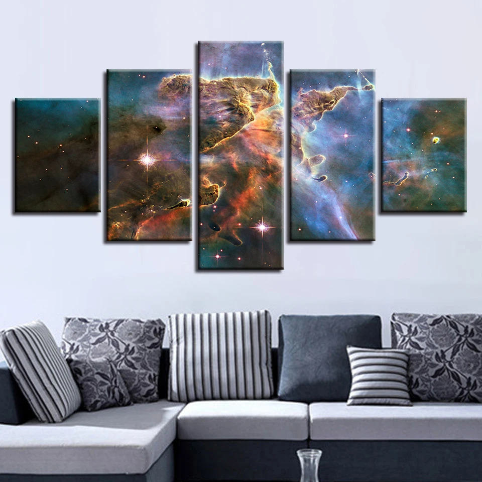 

Canvas HD Print Painting Home Decor 5 Pieces Abstract Nebula Poster Modular Wall Art Mysterious Cosmic Starry Sky Pictures Frame