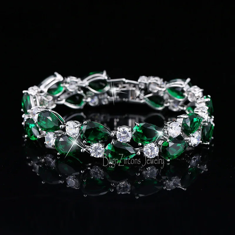 BeaQueen Изысканный Большой грушевидной огранки кубического циркония Проложить Австрийский Кристалл браслет для невесты браслет для женщин ювелирные изделия B027 - Окраска металла: Green
