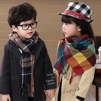 

MIARA.L Korean style of the boy and girl plaid scarf baby faux cashmere shawl child warm and stylish scarf shawl long section