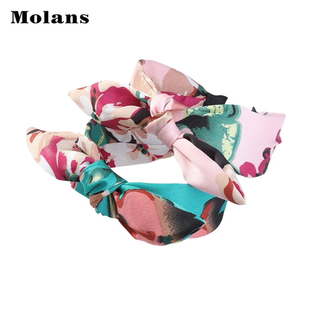 Molans Printed Bow Headbands For Female Geranium Floral Chinese Style Hair Hoops Fashion Easy Matching Woman Accessories | Аксессуары