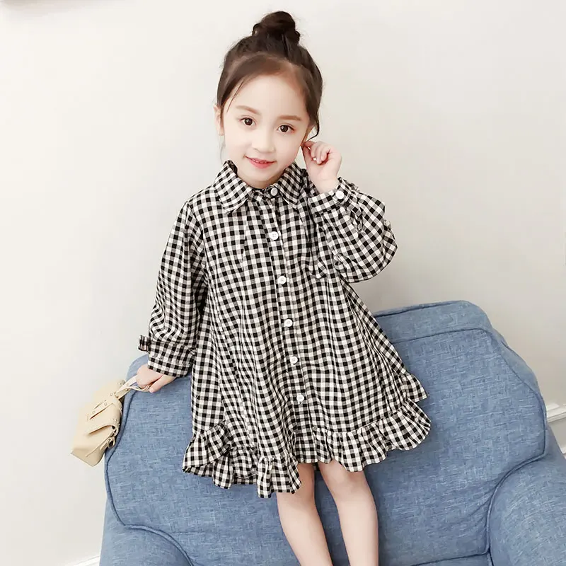 

new fashion spring girls dress child ruffles dresses 3-9 years old children clothes 2018 baby plaid dress long sleeves