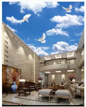 

Custom photo wallpaper 3d ceiling wallpaper Blue sky white dove flying ceiling background fresco wallpapers for livingroom decor