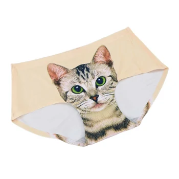 

2018 New Seamless Cats Printing Girl Lingerie Slim Cozy Mid Waist Female Underwear Model Breathable Briefs Lady Panties One Size