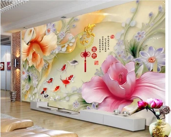 

beibehang Large-scale wallpaper very beautiful personality decorative painting jade carving magnolia fish background wall paper