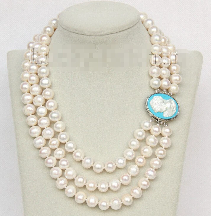 

>>>>>>luster 16"-18" 3row 11mm round freshwater white pearls necklace j10056