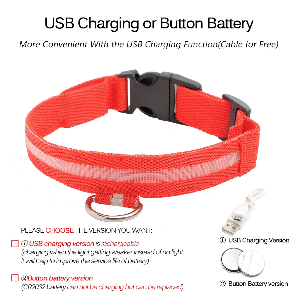 Светодиодный светящийся ошейник для собак зарядка через USB регулируемый защита