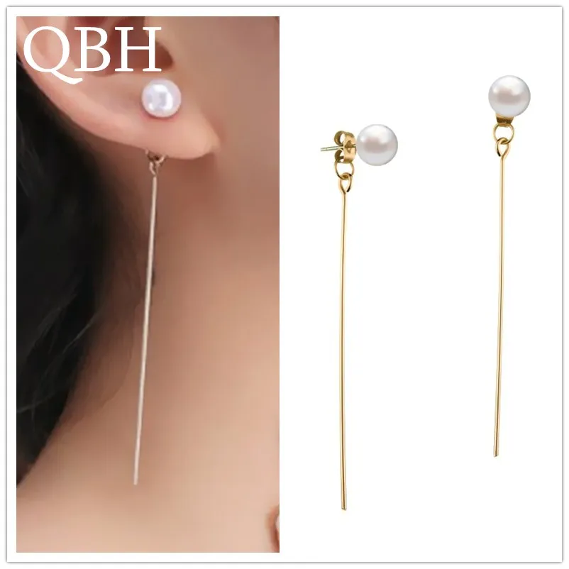 

EK1005 Lovely Sweet Minimalist Long Copper Wire Simulated Pearl Drop Earrings Simple Ear Line Temperament Earrings Jewelry Cheap