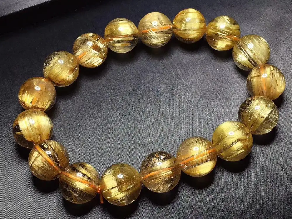 

Certificate Natural Gold Rutilated Titanium Quartz Crystal Woman Man 12.5mm Gemstone Round Beads Bracelet Jewelry Bangle AAAAAA