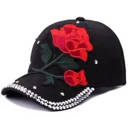 Женская модная бейсбольная кепка с цветочной вышивкой бейсболка со стразами размер Регулируемая бейсбольная шапка сплошной цвет