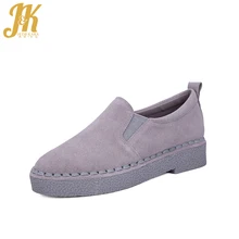 J&K 2017 New Women’s Vulcanize Shoes Cow Suede Flat Thick Sole Casual School Women Shoes Slip on Platform Pregnant Woman Shoes