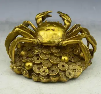 

11.5cm Antique china brass hand made feng shui lucky Crab coin ingot statue