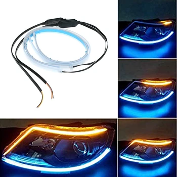 

2pcs 45cm 60cm LED Light Strip Daytime Running Lights Turn Signal Light Dual Color White Amber Flexible Lamp For Car DRL