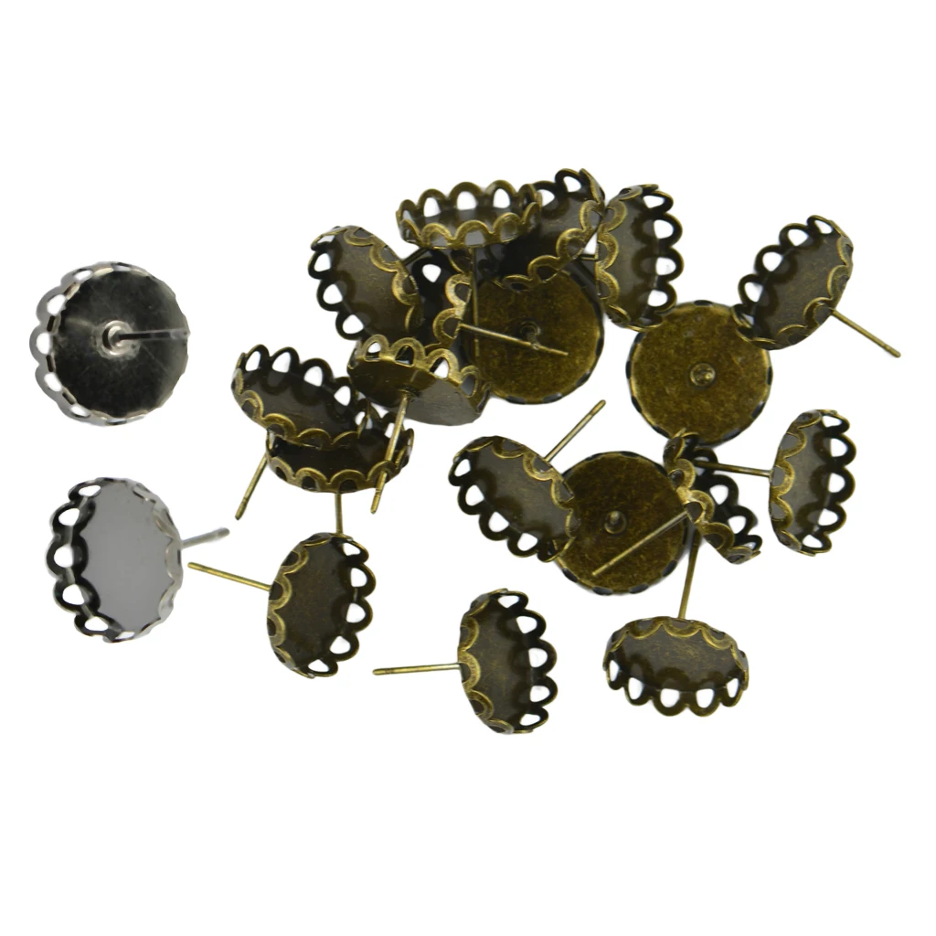 40 Pieces Earring Ear Stud Pins Base Metal Blank Cabochon Setting Earring Base DIY Jewelry Findings Bronze & Black