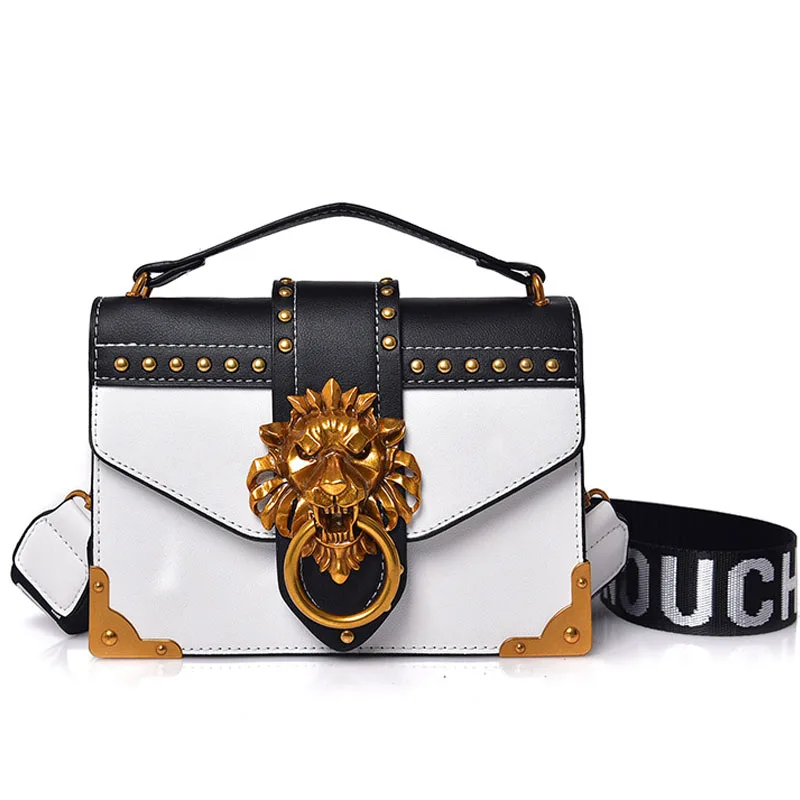معدنية الأزياء الأسد رئيس مصغرة مربع صغير حزمة حقيبة كتف Crossbody حزمة مخلب النساء مصمم المحفظة حقائب حقائب موهير