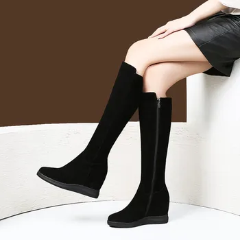 

Cow Suede Thigh High Boots Female Winter Boots Women Over the Knee Boots Wedge Fashion Snow Shoes Black riding boots