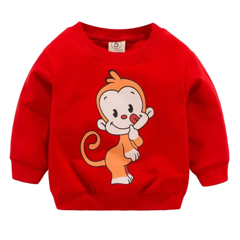 

new Spring Autumn Sweatshirts Kids Shirts Toddler Boy Girl Long Sleeve Cartoon Monkey Yellow Tops Children Clothes 0-3T M