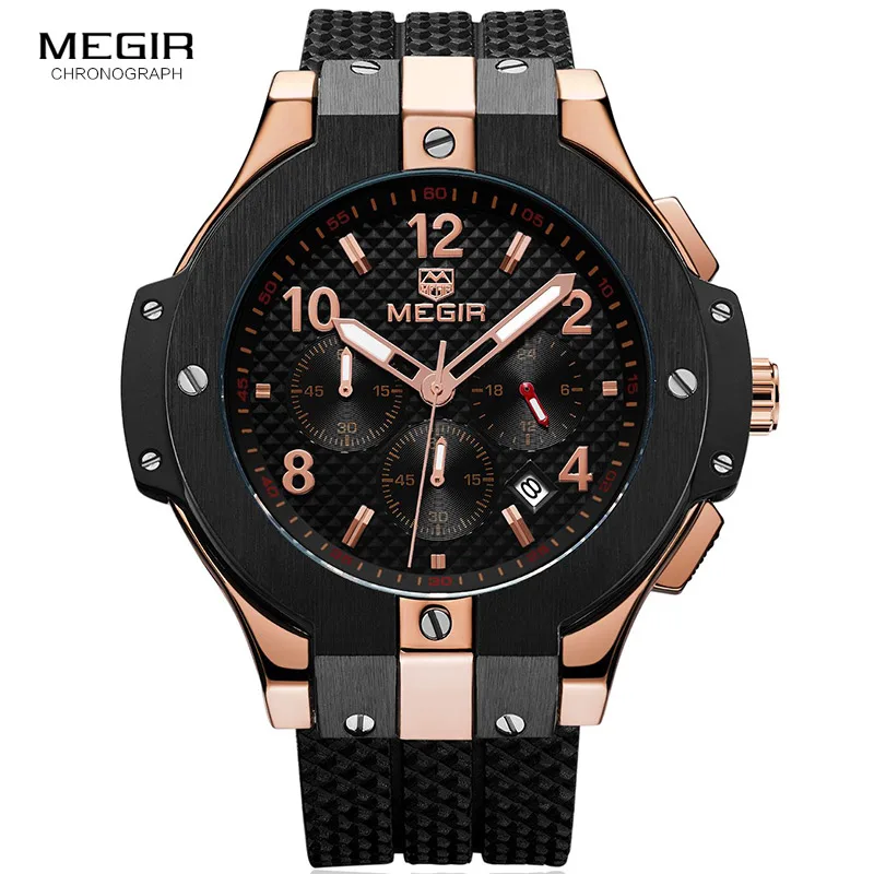 Billige MEGIR Chronograph Sport Uhr Männer Kreative Große Zifferblatt Armee Military Quarz Uhren Uhr Männer Armbanduhr Stunde Relogio Masculino