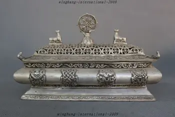 

christmas Tibet Temple Silver Auspicious 8 treasures Beast Statue Incense burner Censer halloween
