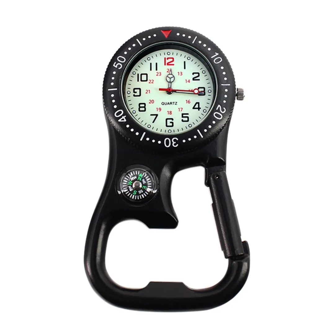 Shellhard 1pc Clip-On Carabiner Luminous Face Backpacker FOB Watch With Compass Bottle Opener Mountaineering Sports equipment