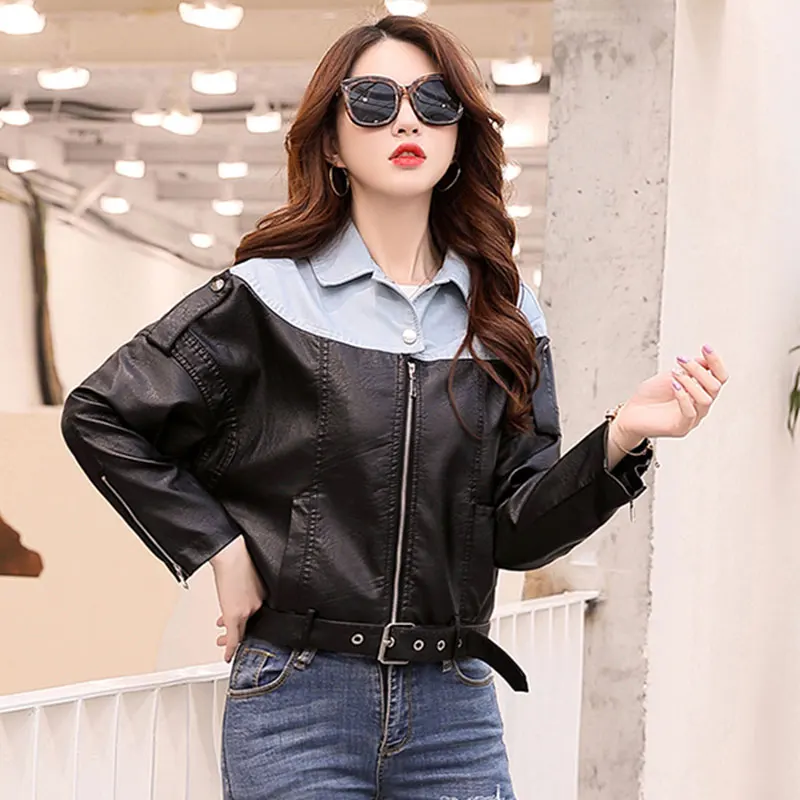 Taille En Femmes 381 Mode Deri black Cuir Printemps Lavé Automne 2019 La Plus De Faux Vestes Ceket Beige Manteau Veste Survêtement 7BpwxI