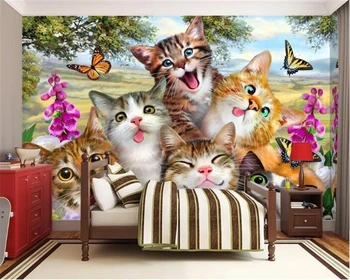 

beibehang Modern minimalist hand drawn cute fashion 3d wallpaper kitty children room background wallpaper home decoration behang